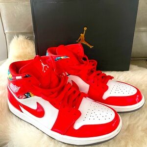 Air Jordan Mid 1 Nike Chile Red / White Pollen Footwear Shoes M 9 Euro 40.5